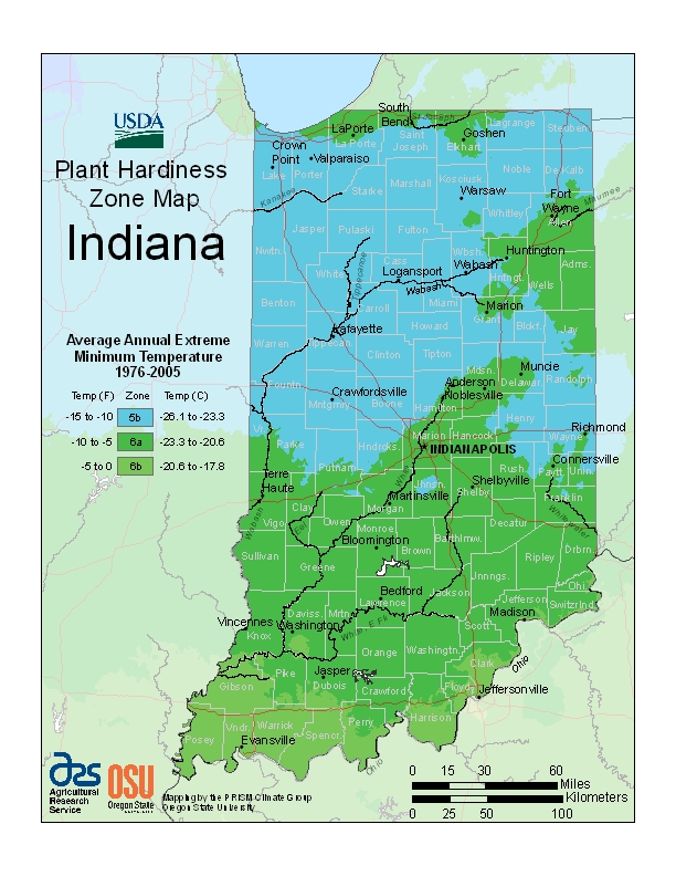 Indiana plant hardiness zones
