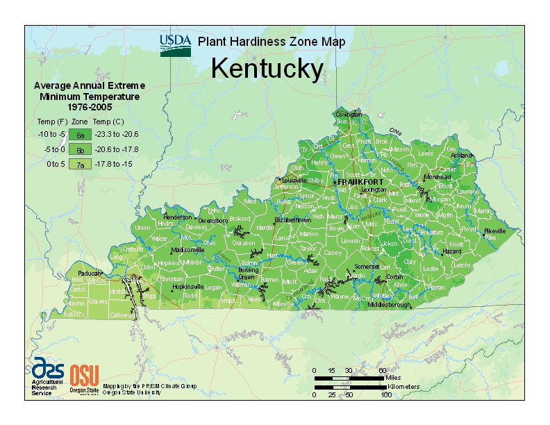 Kentucky plant hardiness zones
