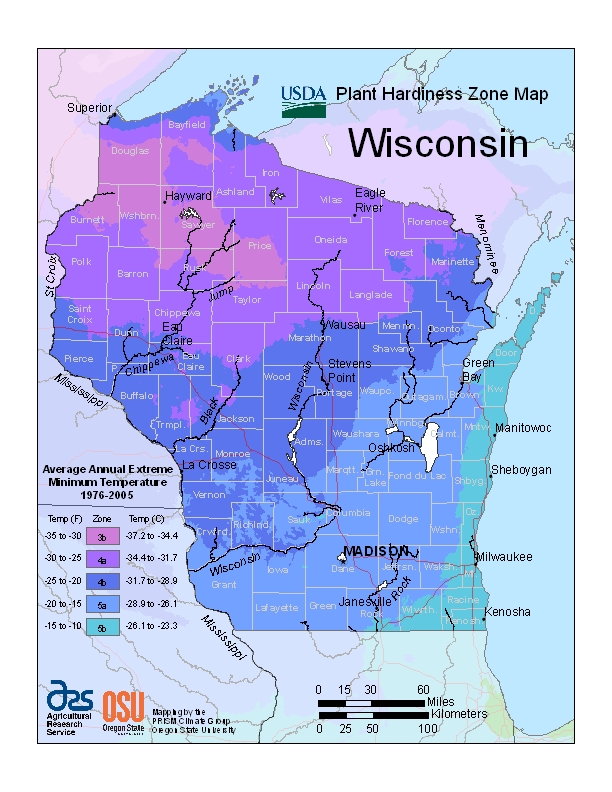 Wisconsin plant hardiness zones
