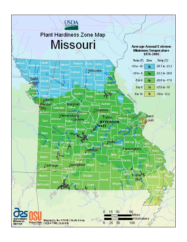 Missouri plant hardiness zones map